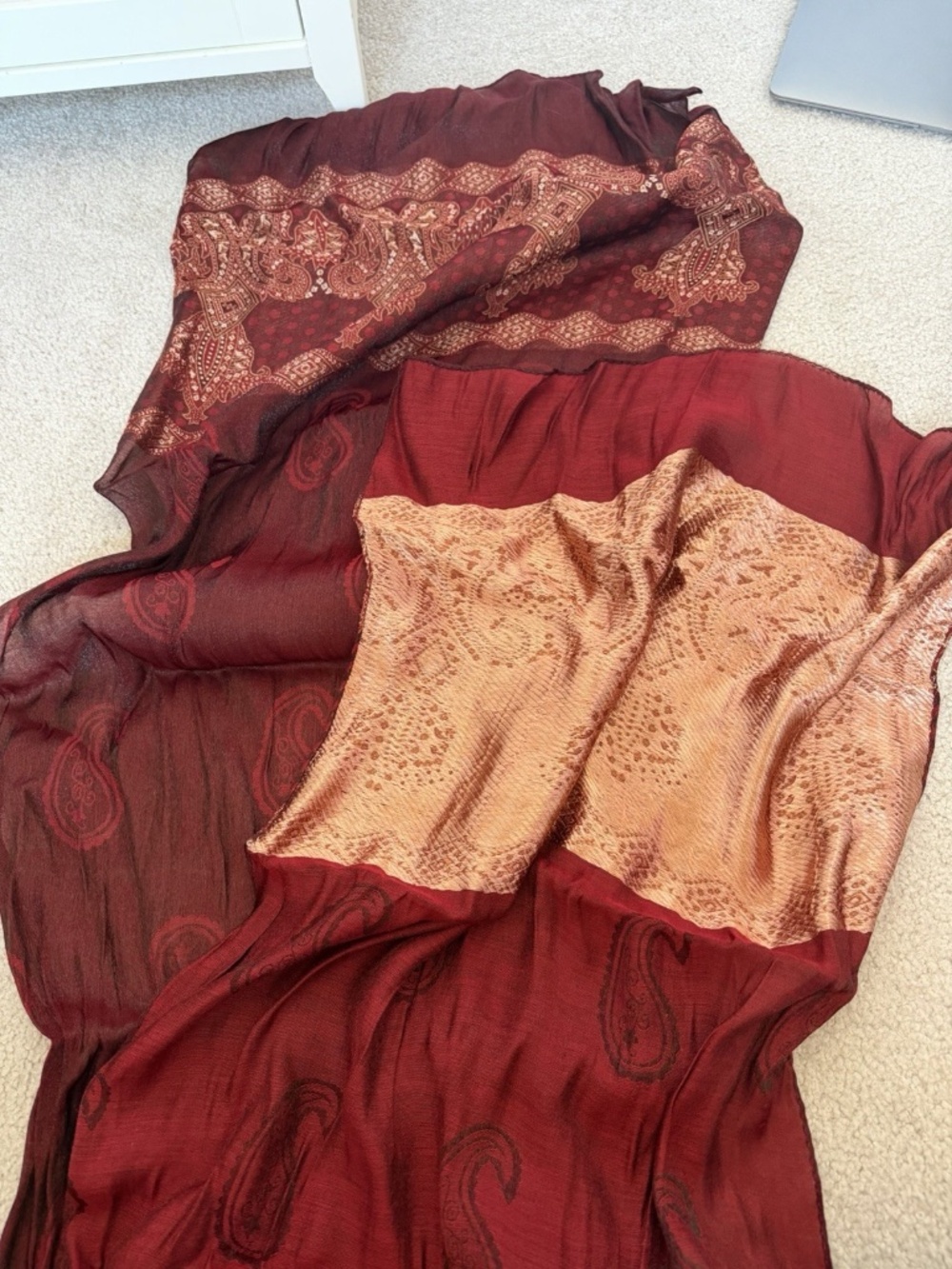 Coldwater Creek Women's Scarf Red & Gold Wrap Bollywood Oriental Pattern